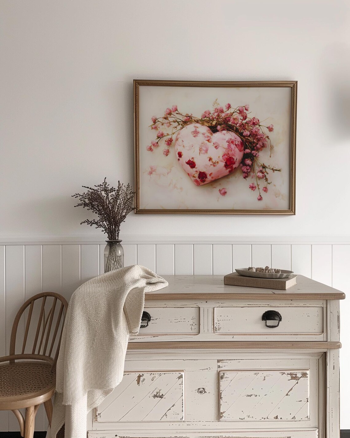 Pink Floral Heart with Baby's Breath Blossoms Romantic Valentine Print - Image 2