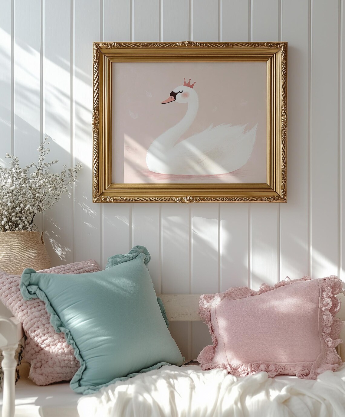 Pink Princess Swan Wearing Crown Cute Girls Nursery Art Poster - Image 4