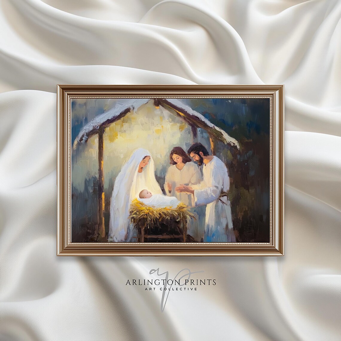 Nativity Scene Baby Jesus Manger Mary Joseph Oil Painting Poster