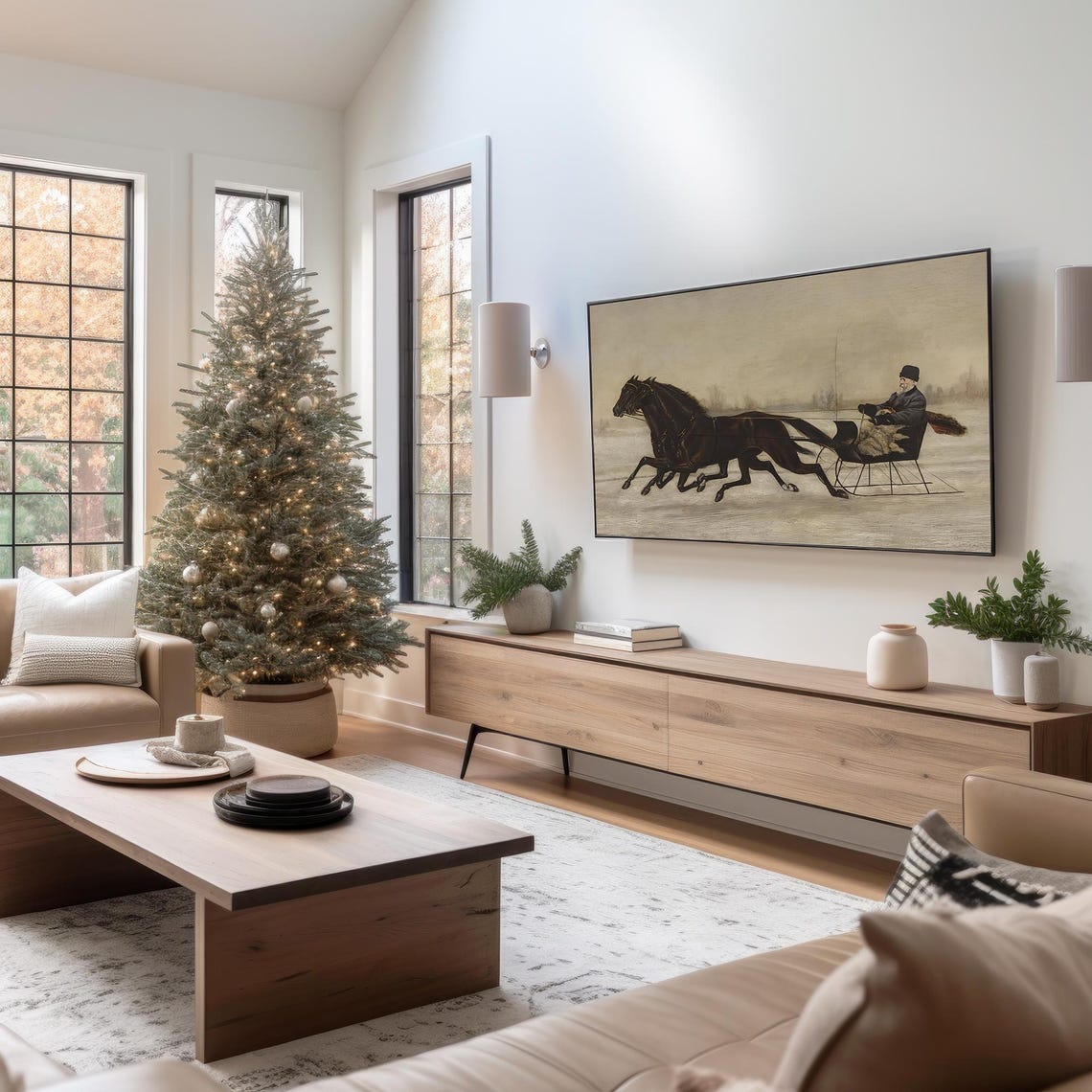 Winter Frame Tv Art Rustic Horse Sleigh Painting Vintage Neutral Christmas Frame Tv Art Vintage Oil Painting Winter Screensaver - Image 4