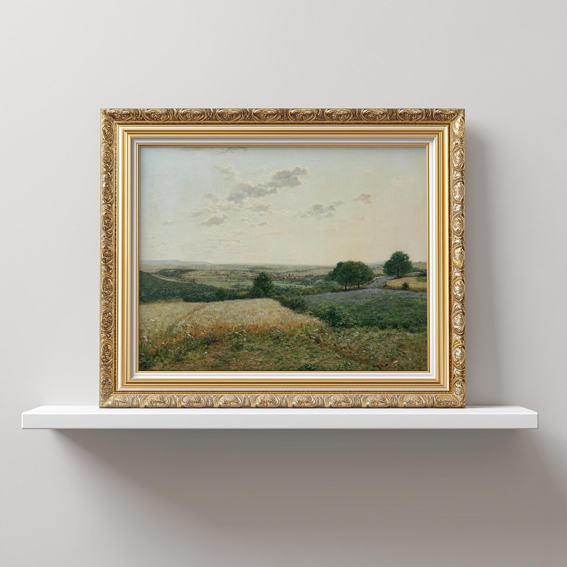 Vintage Country Field Painting, French Landscape