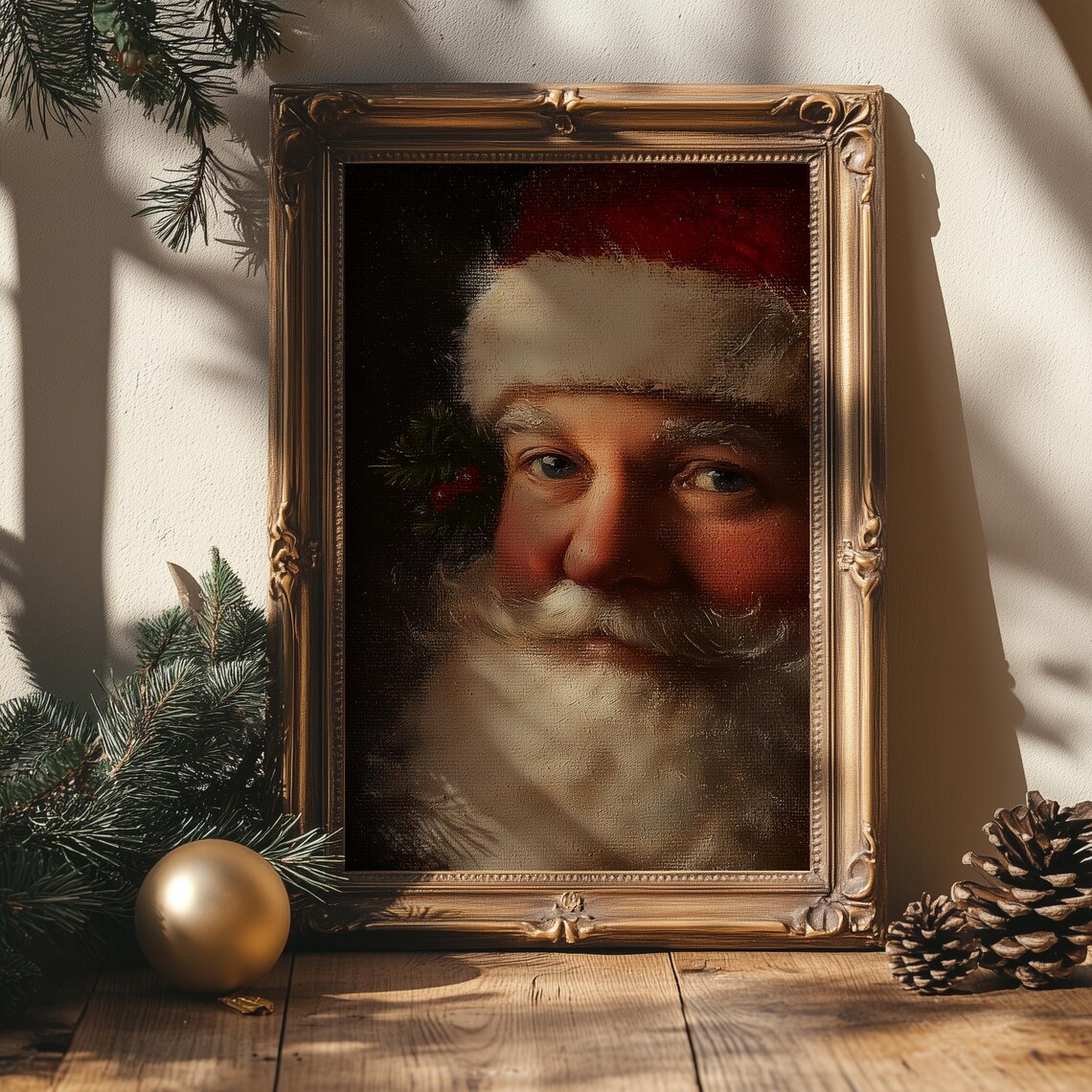 Classic Vintage Santa Claus Portrait Santa Wall Art Vintage Christmas Print Traditional Holiday Home Decor Moody Christmas Art - Image 2