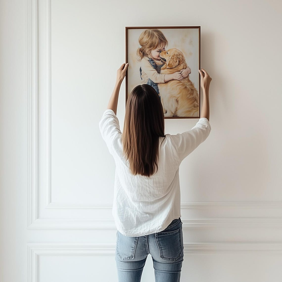 Farm Nursery Decor Girl And A Dog Painting Golden Retriever Art Dog Drawing Countryside Wall Art Girls Room Decor Ca07 - Image 3