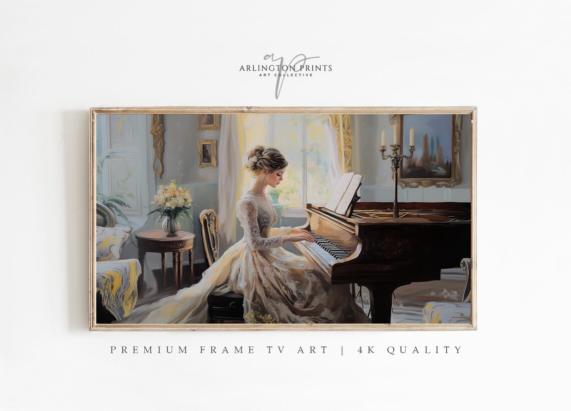Romantic Woman At Piano, Elegant Vintage Display