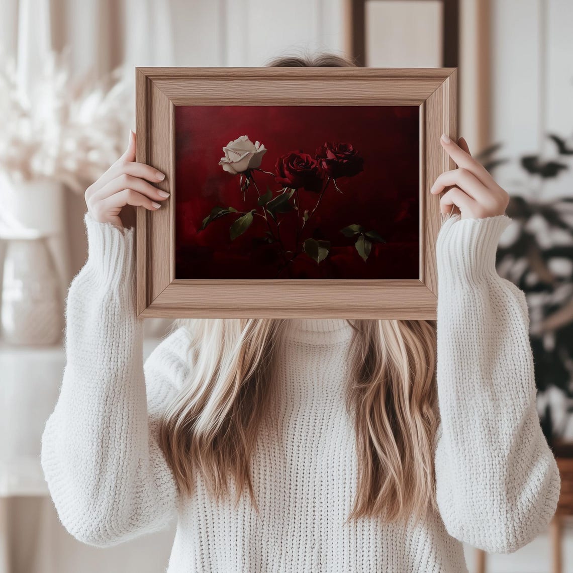 Moody Dark Roses Deep Red Dramatic Floral Gothic Romance Art Poster - Image 2