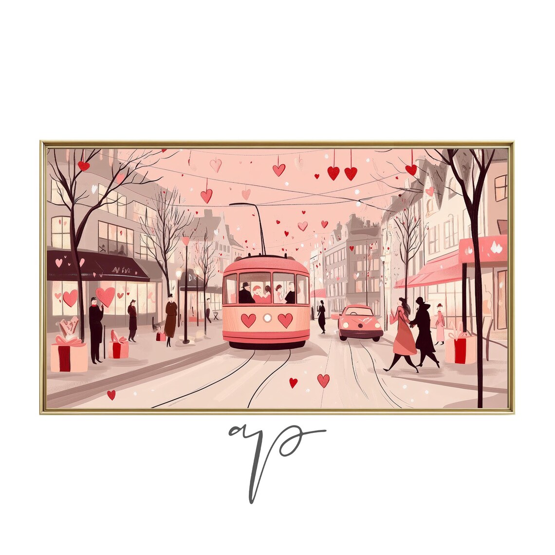 Retro Valentines Day Frame TV Art, Pink Valentine