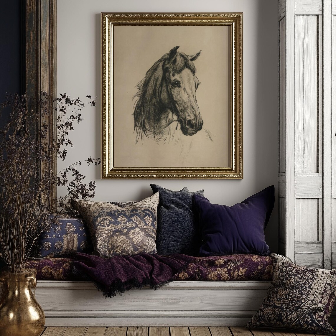 Horse Head Charcoal Portrait Sketch Vintage Equestrian Poster - Image 3