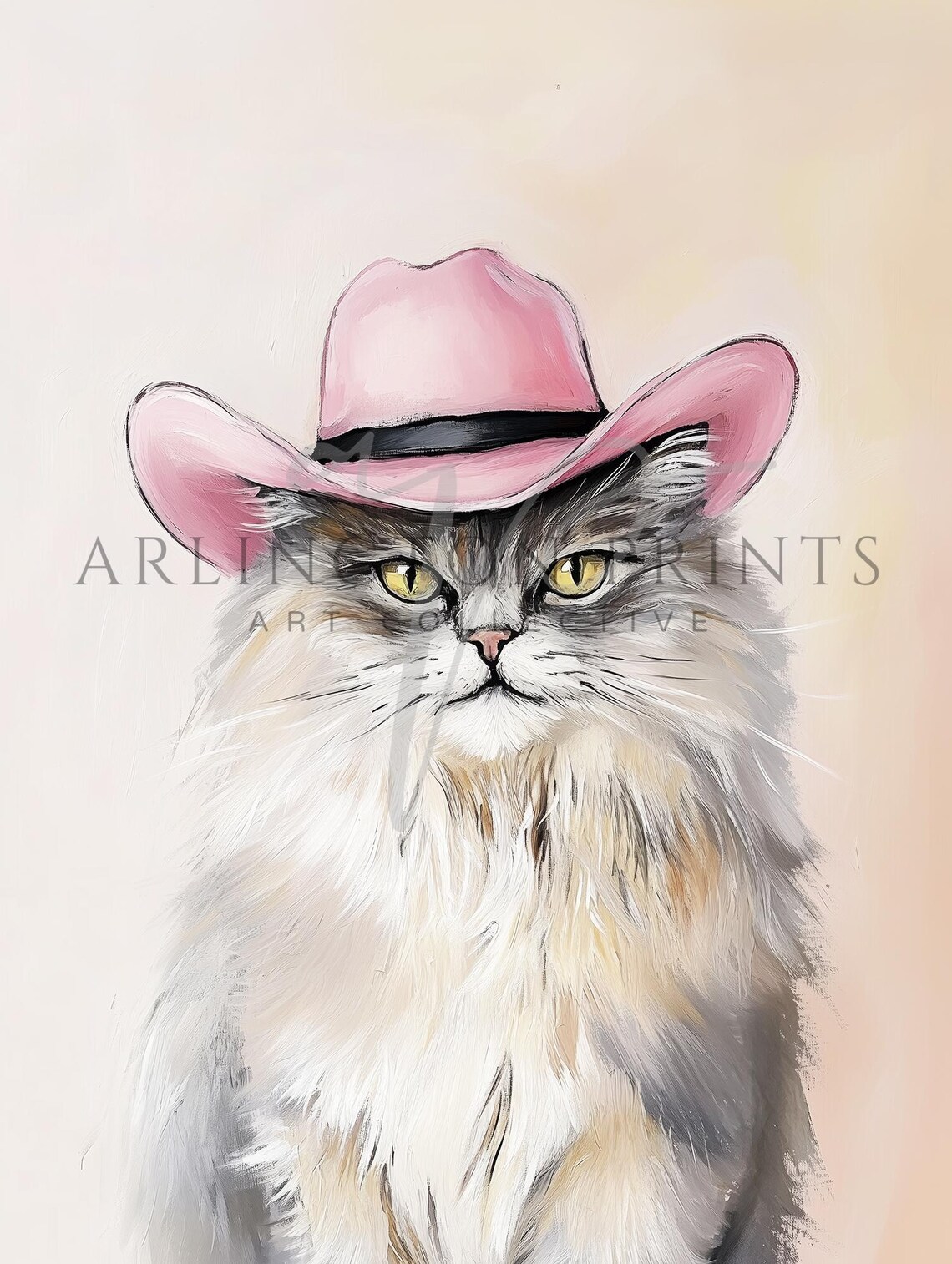 Fluffy Cat Wearing Pink Cowboy Hat Funny Western Girly Decor Poster - Image 2