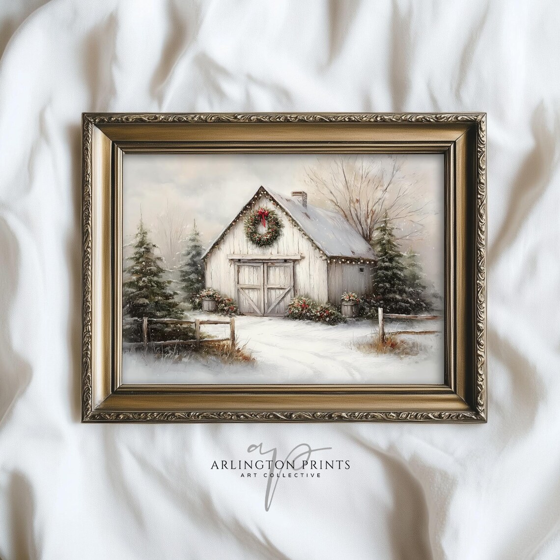 Christmas Barn Rustic Winter Landscape Art Print