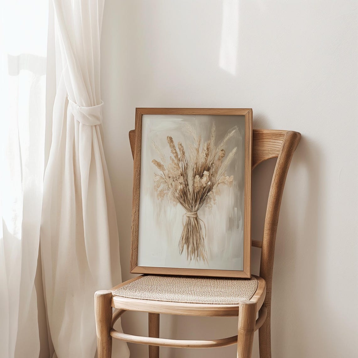 Dried Wheat and Pampas Grass Bouquet Neutral Rustic Botanical Print - Image 2