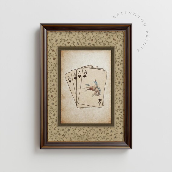 Four Aces Cowboy Bucking Horse Vintage Rodeo Playing Cards Art Poster