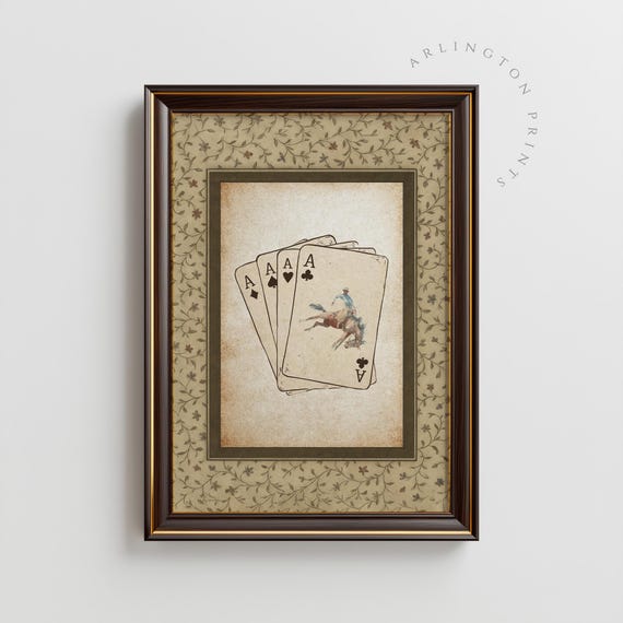 Rustic Cowboy Card Wall Print Vintage Aces Artwork Mailed Western Printed Rodeo Decor Unframed Game Room Dc91