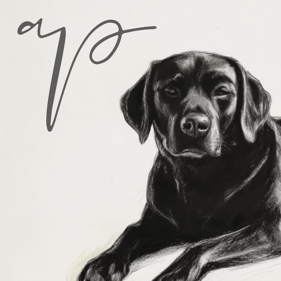 Black Labrador Retriever Lying Down Charcoal Sketch Dog Art Poster - Image 2