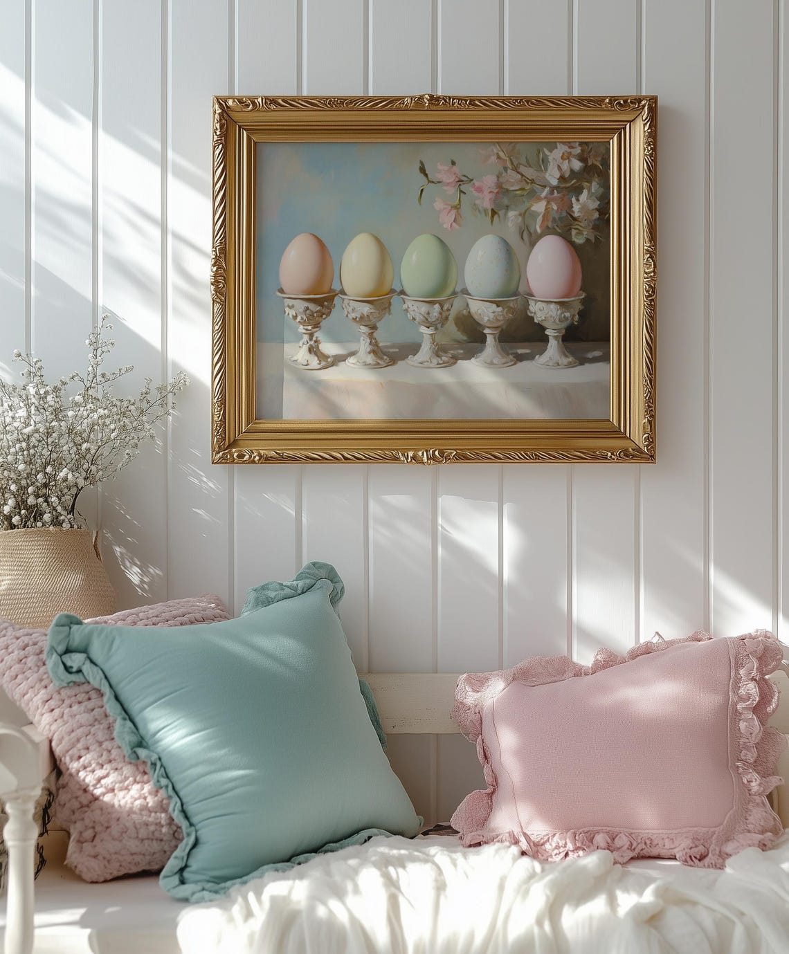 Pastel Easter Eggs Egg Cups Spring Blossom Vintage Art Print - Image 5