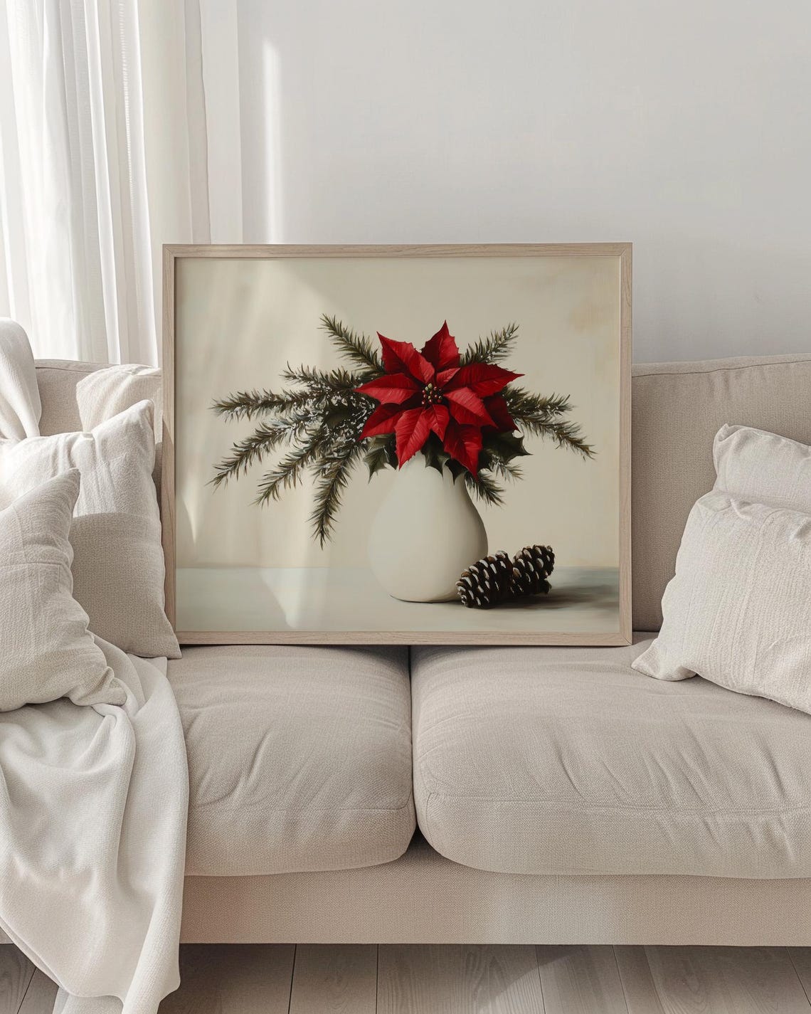 Festive Red Christmas Flowers Print Poinsettia Wall Art Vintage Red Holiday Home Decor Seasonal Farmhouse Christmas Art Print - Image 3