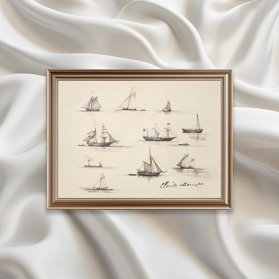 Vintage Sailboat Sketch Study Antique Nautical Ship Drawings Poster