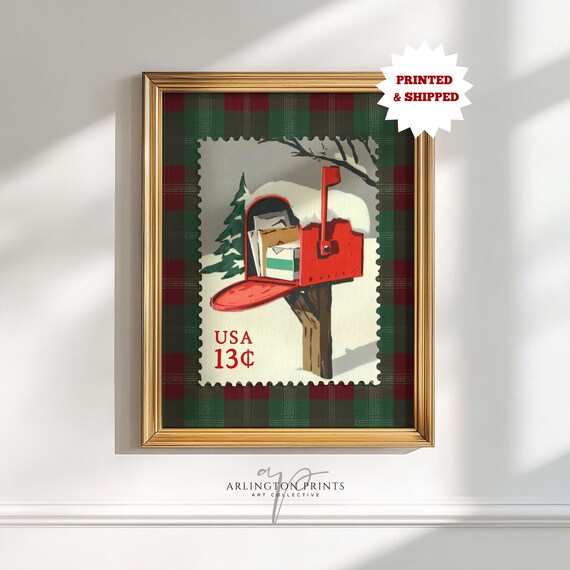 USA 13 Cent Red Mailbox Christmas Stamp Vintage Holiday Poster