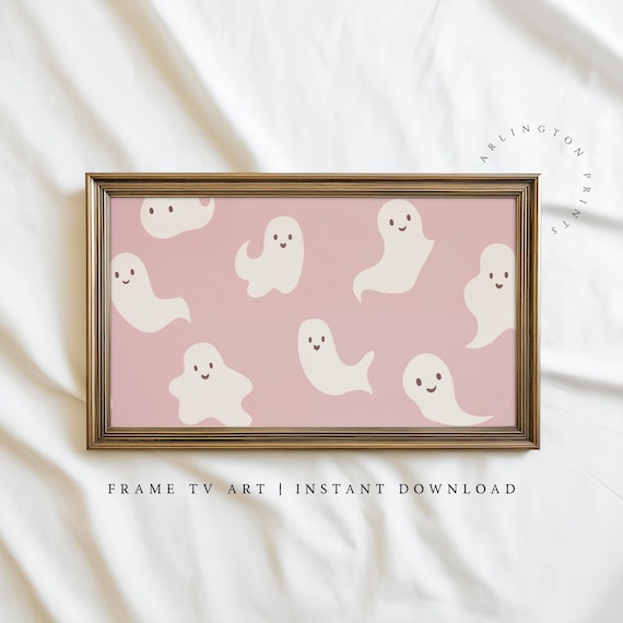Halloween Frame Tv Art Cute Ghosts Painting Autumn File Pale Pink Screensaver Tv44