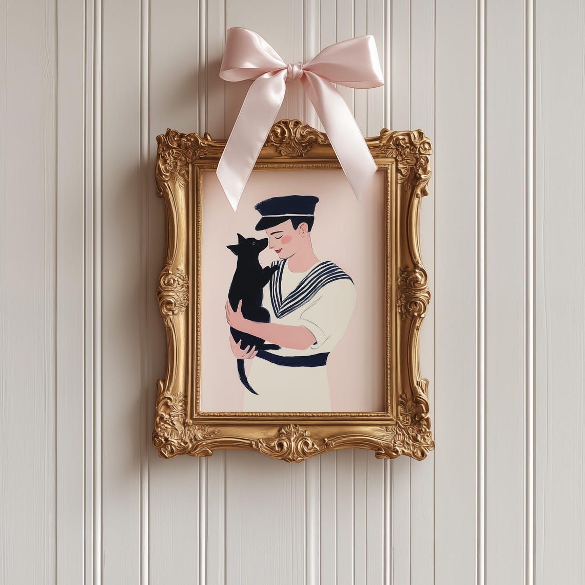 Cute Dog And Sailor Wall Art Dog Love Art Cute Sailor Boy Modern Gouache Art Girly Pink Art Lgbtq Friendship Poster Print - Image 2