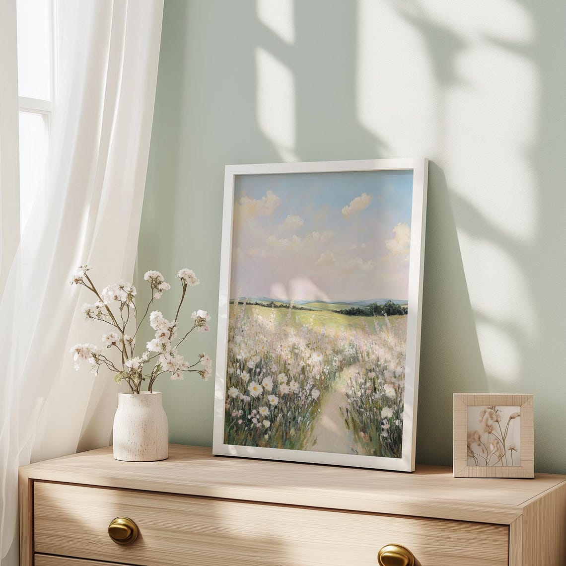 Pastel Wildflower Field With Winding Path Cottage Landscape Poster - Image 3