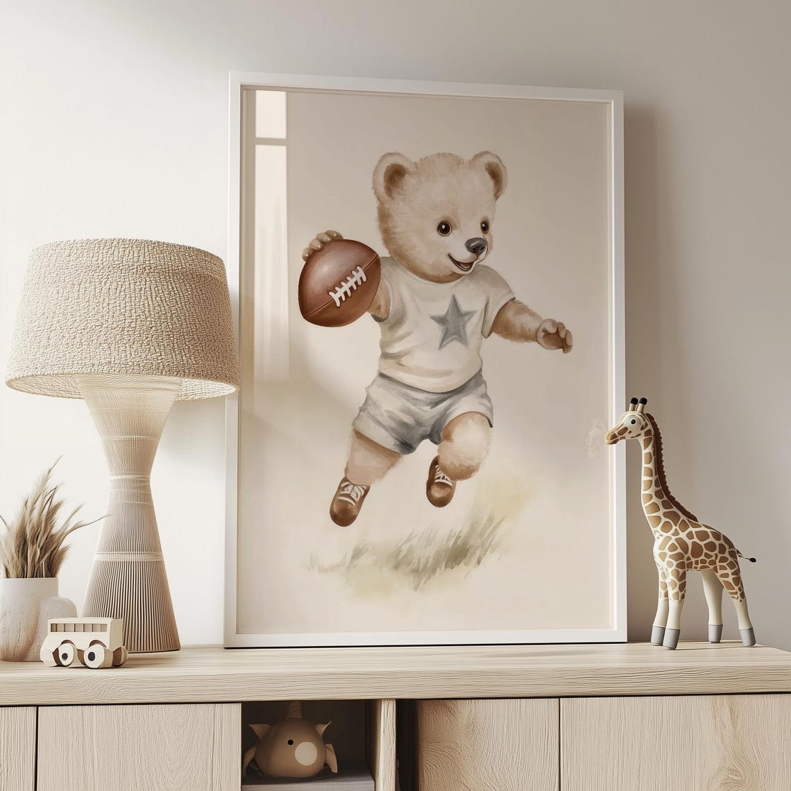 Whimsical Bear Football Art Print Boys Nursery Sports Wall Art Teddy Bear Art Kids Room Football Decor A200 - Image 2