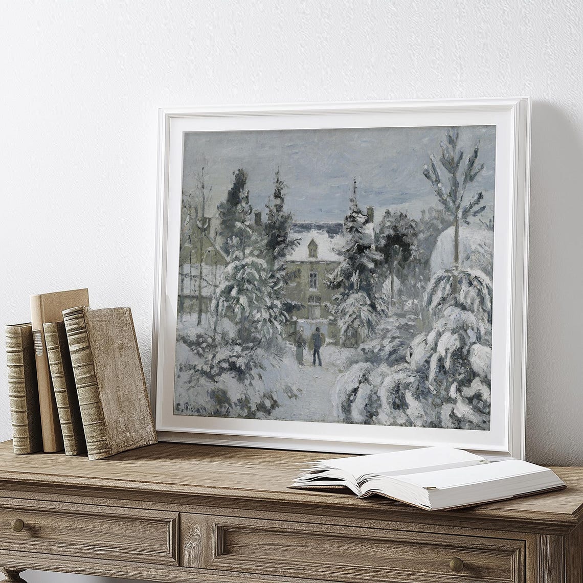 Vintage Snowy Village Winter Scene Impressionist Painting Poster - Image 2