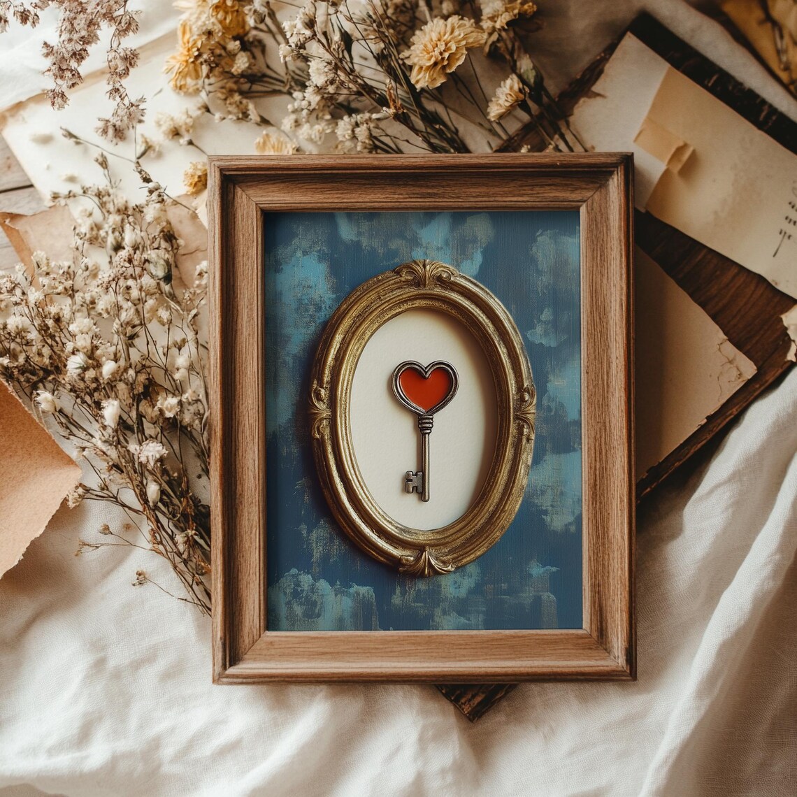 Vintage Heart Skeleton Key Red Gold Ornate Frame Love Art Poster - Image 2