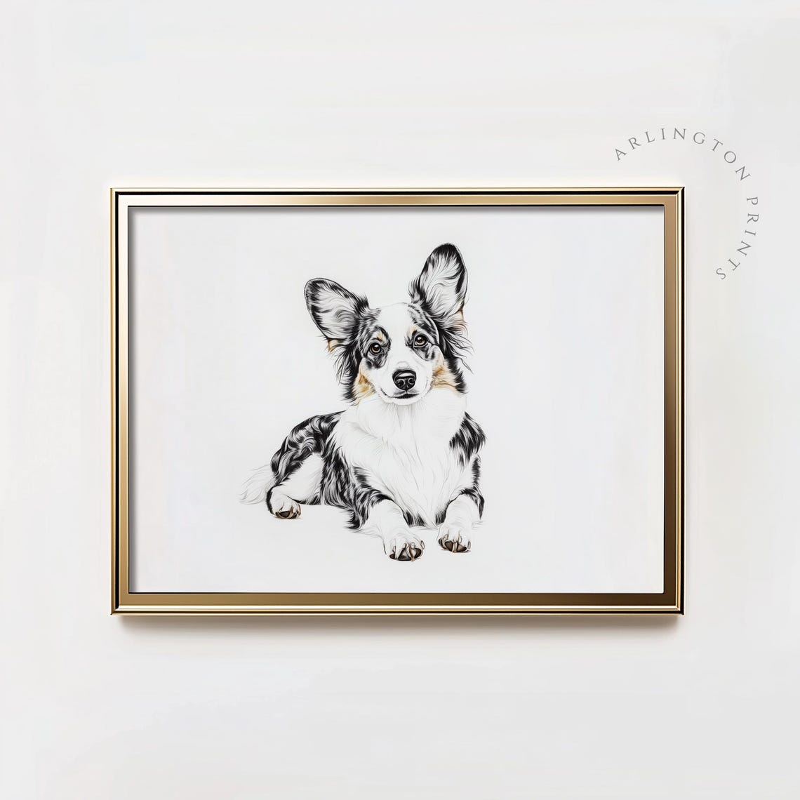 Blue Merle Australian Shepherd Puppy Ink Sketch Minimalist Dog Poster