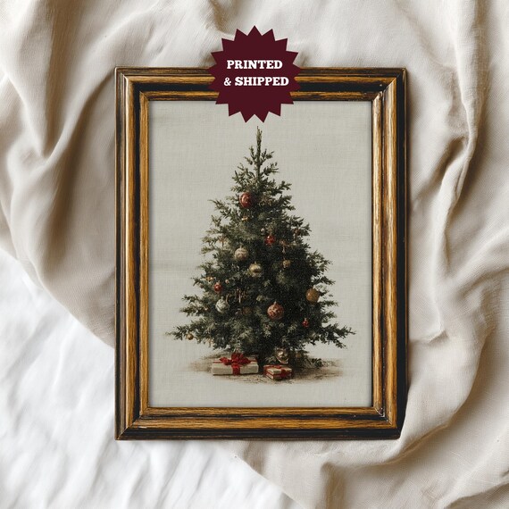 Vintage Christmas Tree With Gifts On Linen Classic Holiday Poster