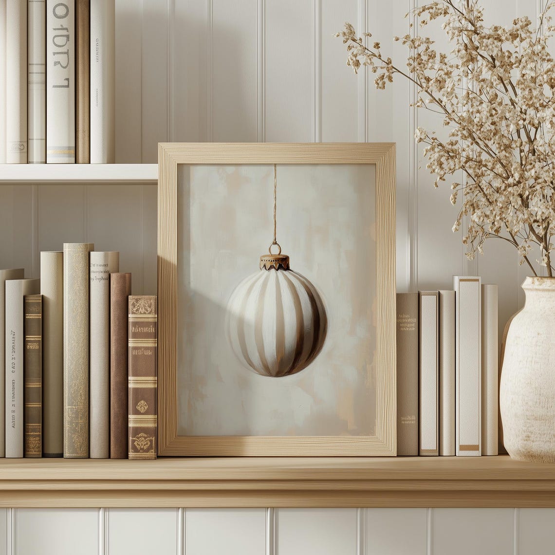 Cream Striped Bauble Ornament Twine Neutral Beige Minimalist Poster - Image 4