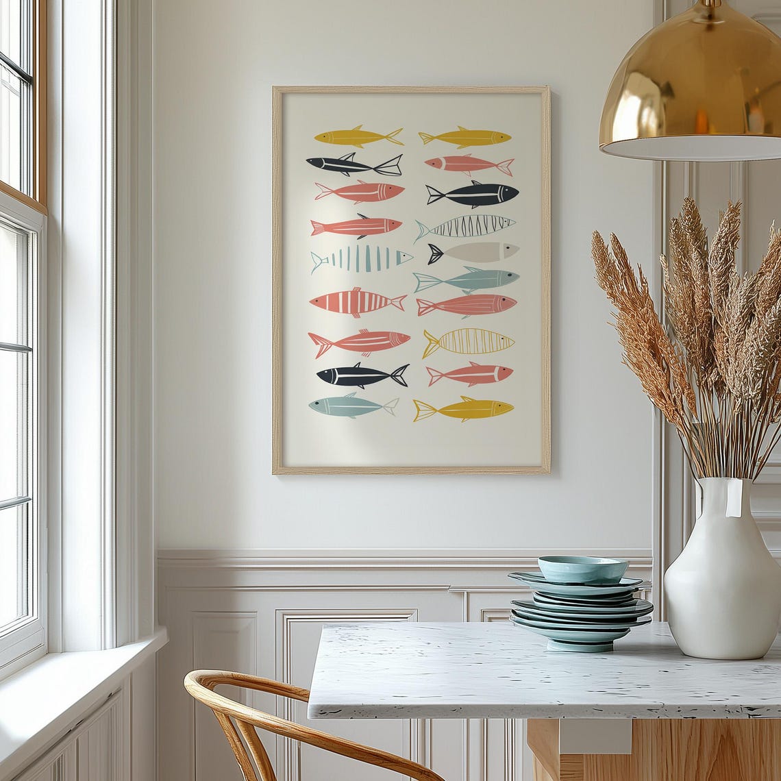 Mid Century Fish School Pattern Retro Scandinavian Wall Poster - Image 3