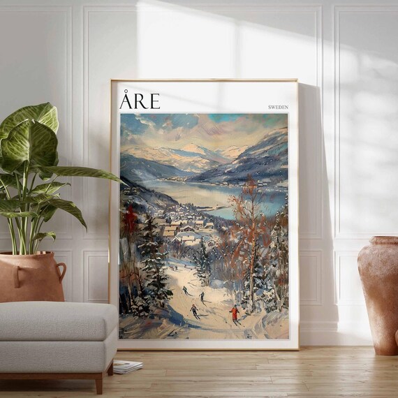 Are Sweden Skiers Slope Lake View Autumn Trees Ski Snow Poster