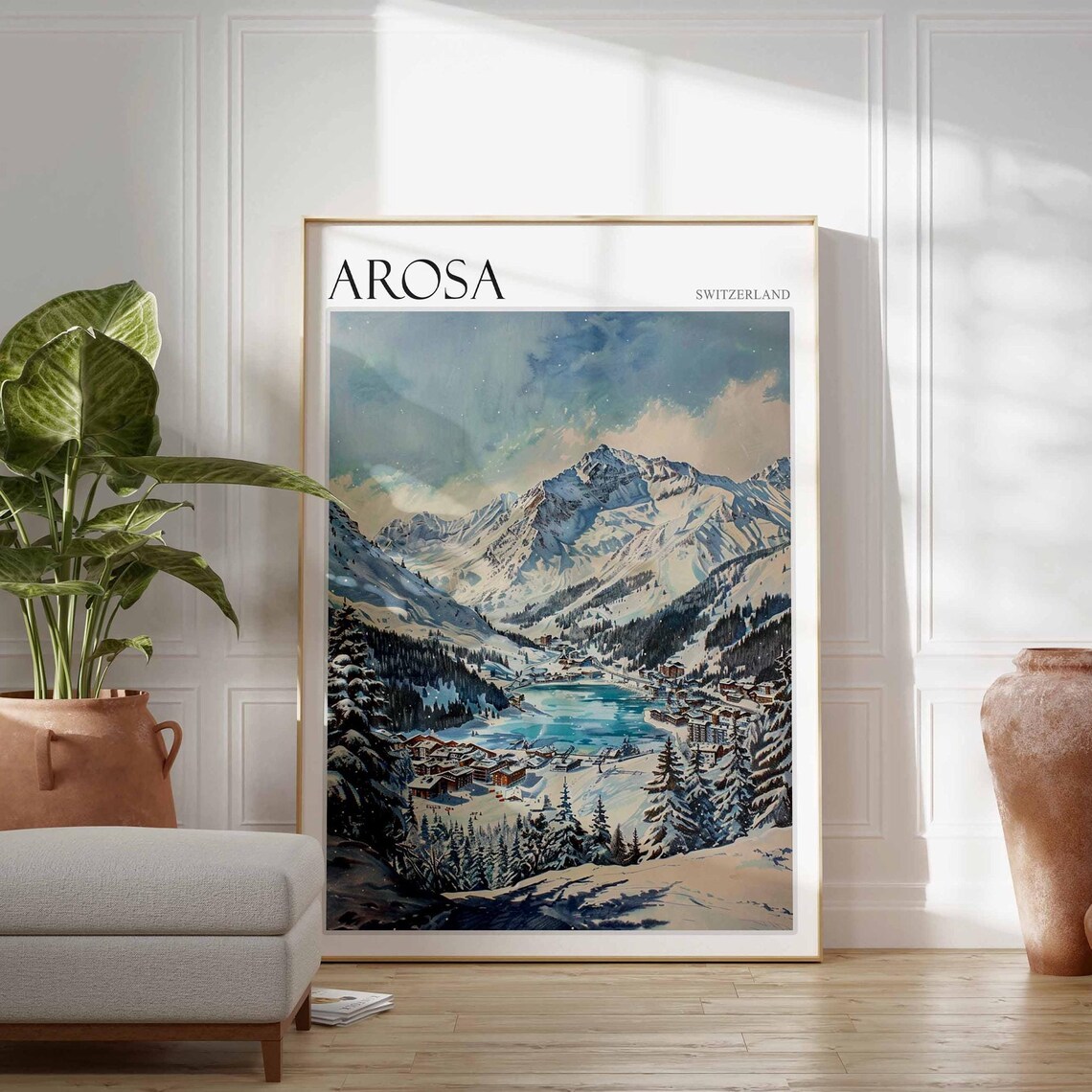 Arosa Switzerland Turquoise Lake Valley Village Snow Peaks Poster - Image 2