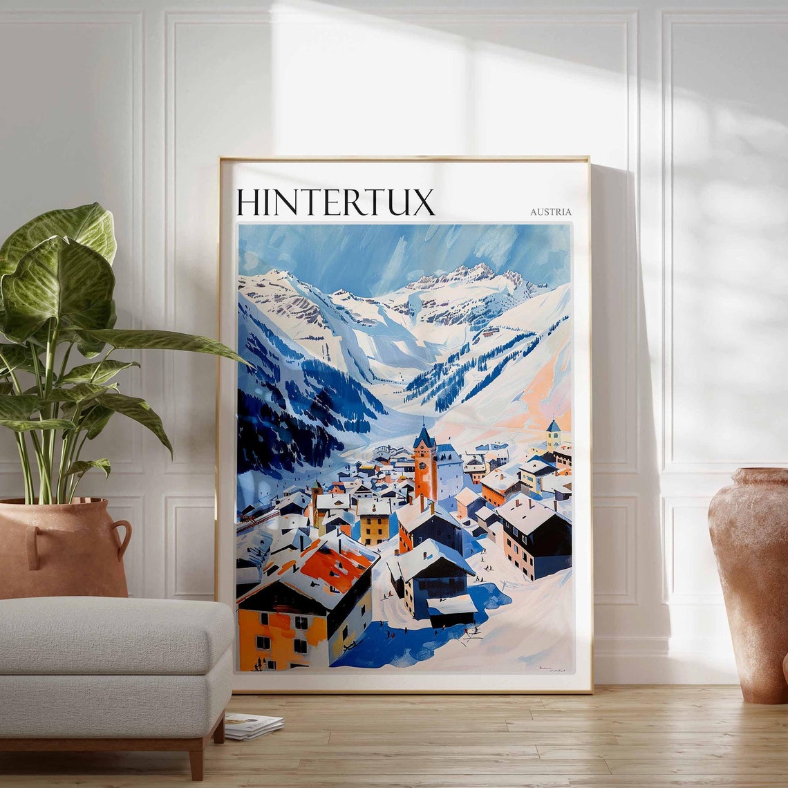 Hintertux Austria Painterly Old Town Church Tower Winter Poster