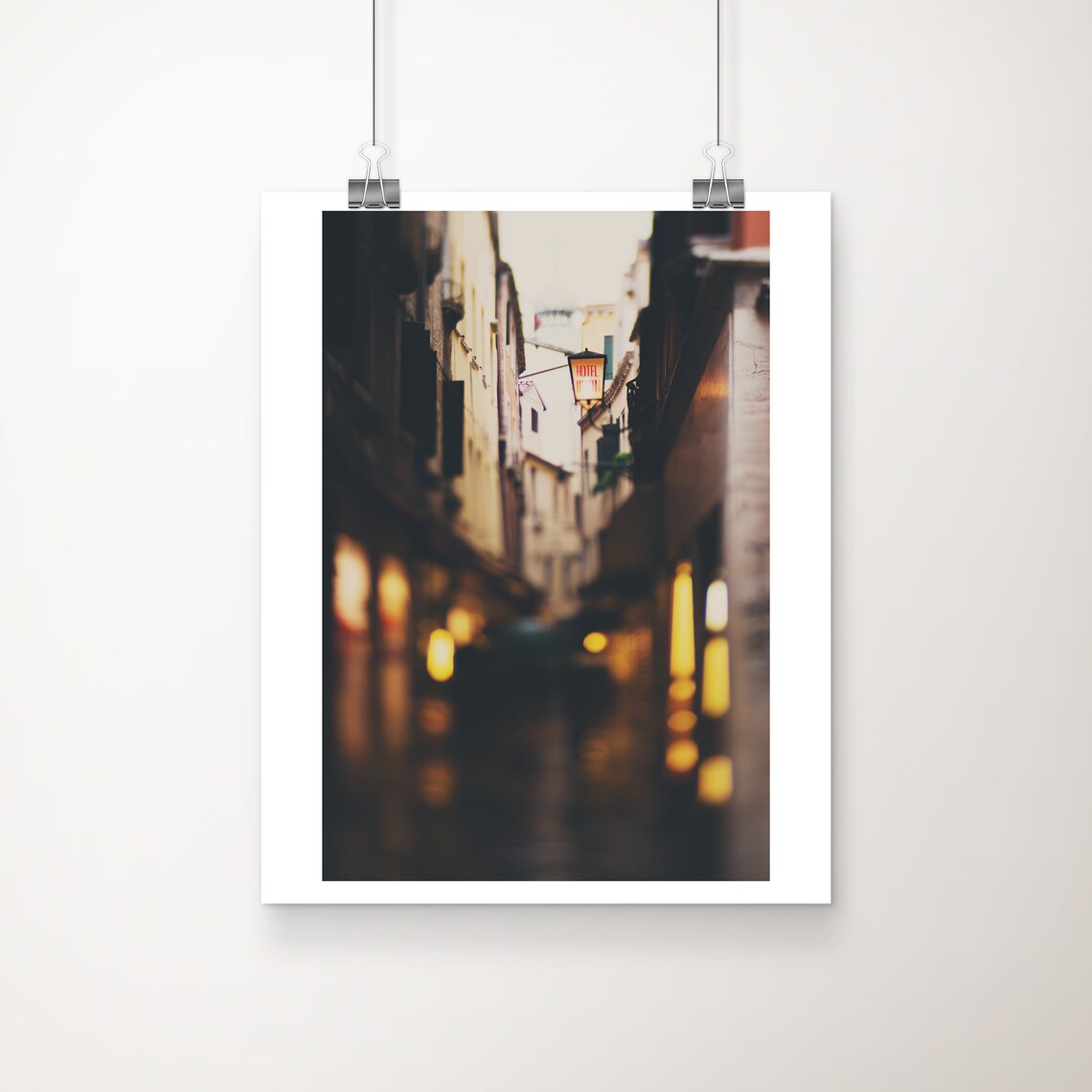Venice Italy Narrow Street Hotel Sign Night Moody Travel Photo Poster