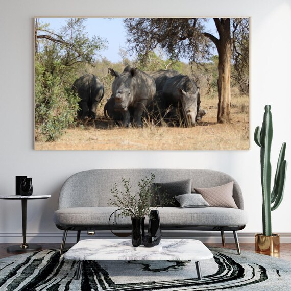 African Rhino Herd Resting Under An Acacia Tree Safari Wildlife Poster