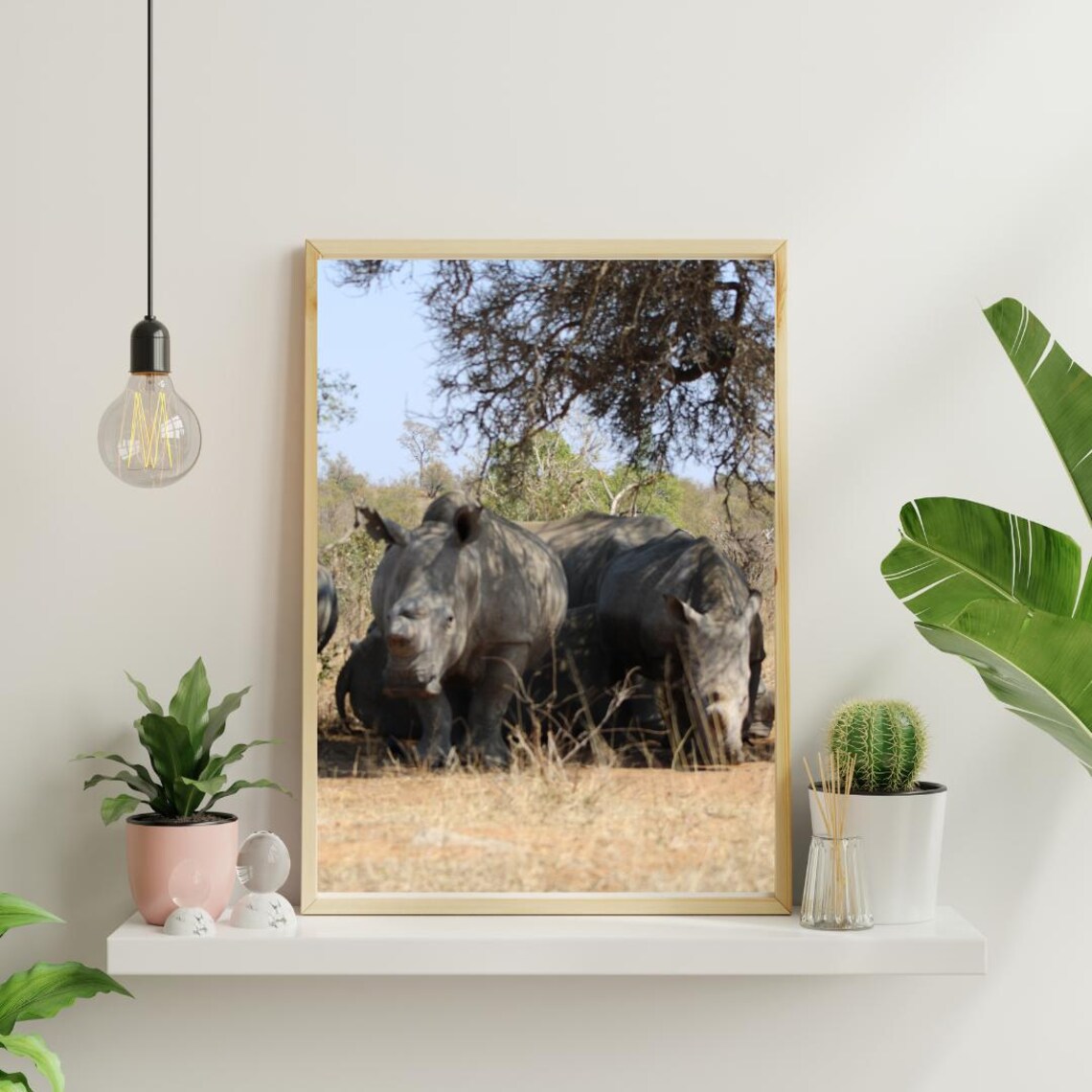 African Rhino Herd Resting Under An Acacia Tree Safari Wildlife Poster - Image 4