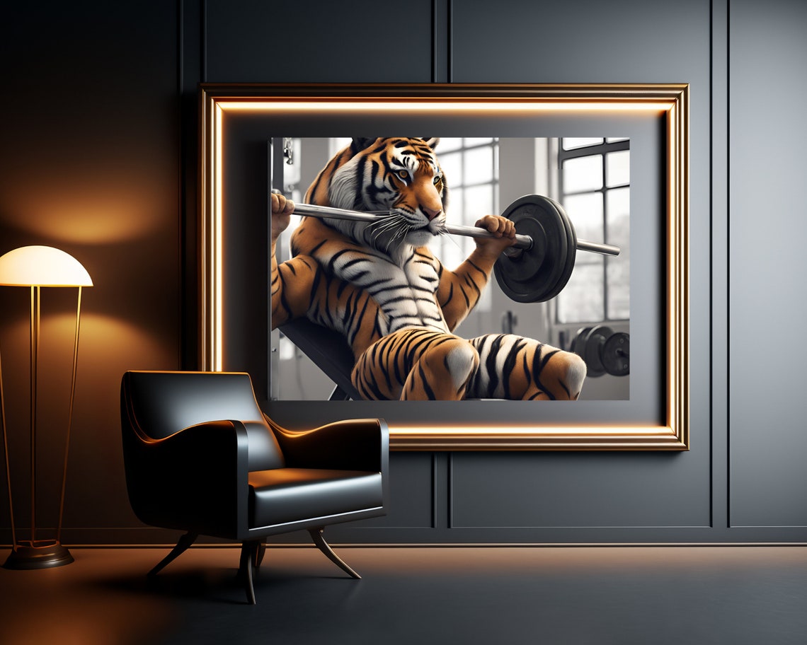 Tiger Gym Cute Quirky Animal Art Print