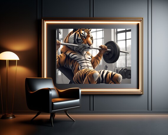 Tiger Gym Cute Quirky Animal Art Print