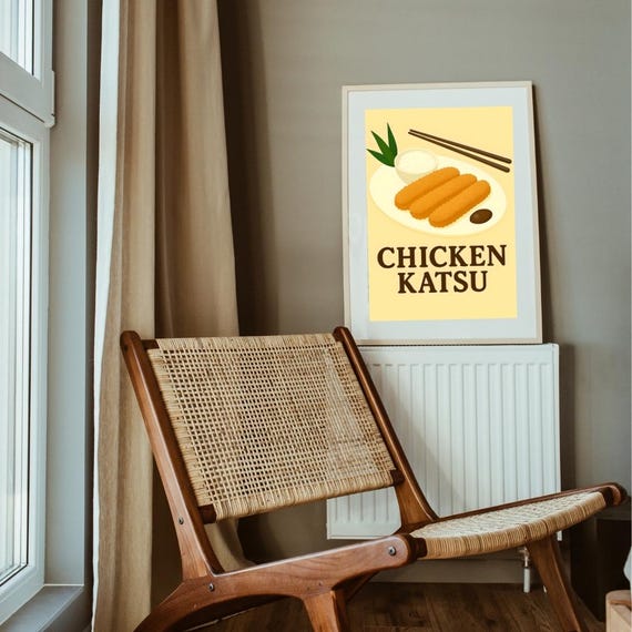Foodie Print Katsu Chicken Illustration Modern Kitchen Poster Japanese Cuisine Art Home Chef Gift Food Porn