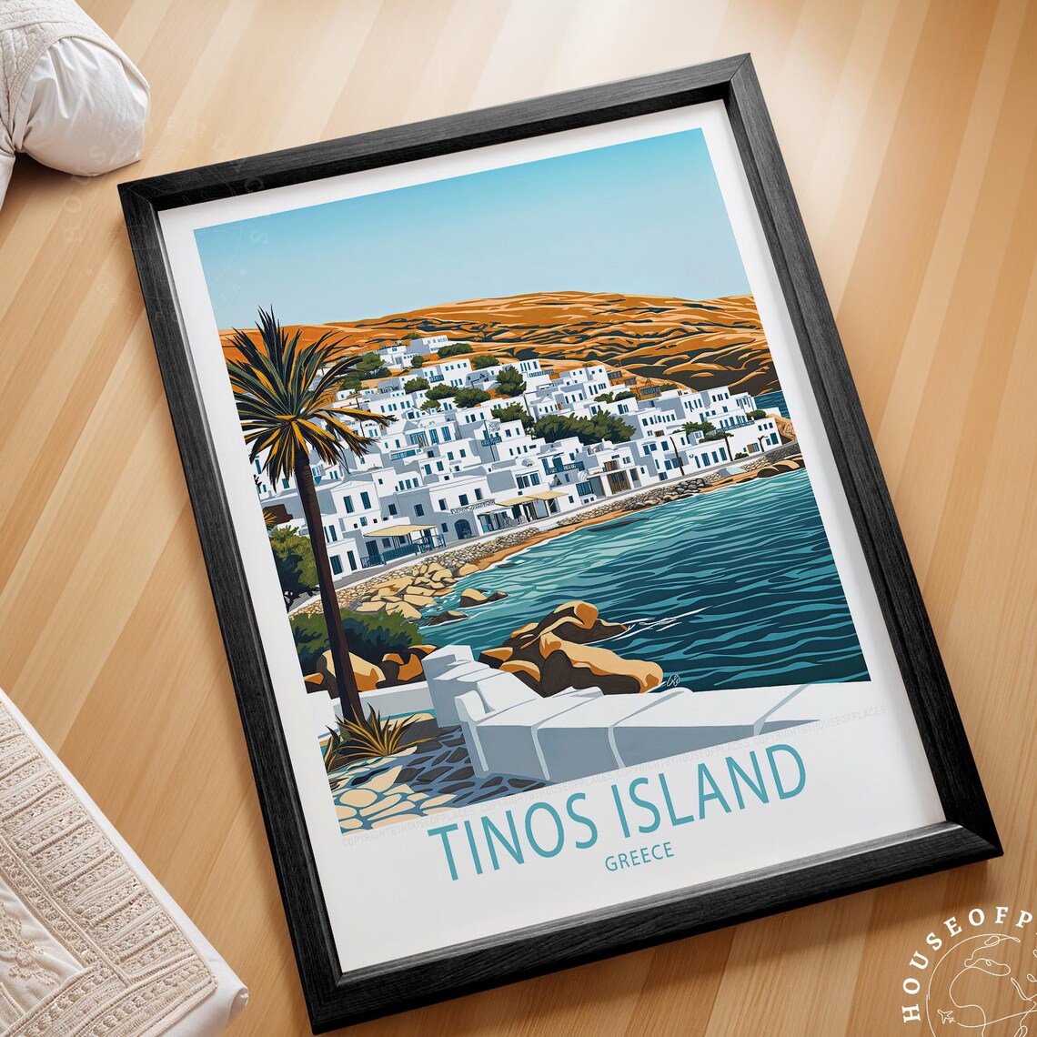 Tinos Island Greece Whitewashed Coastal Town Aegean Travel Poster