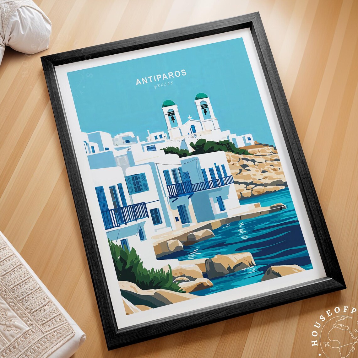 Antiparos Greece Island Church Whitewashed Village Travel Poster