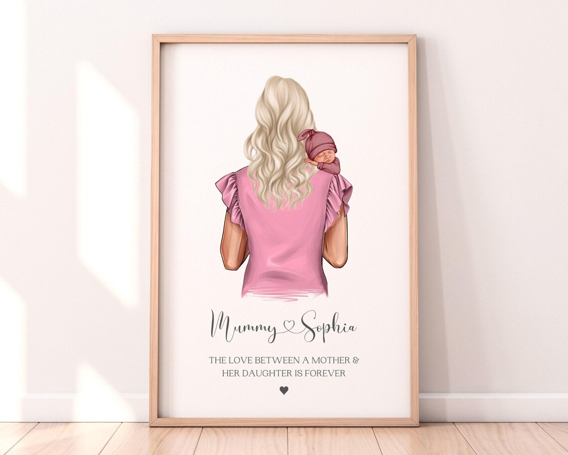 Personalised Mummy and Daughter Print Blonde Mum Newborn Pink Outfit
