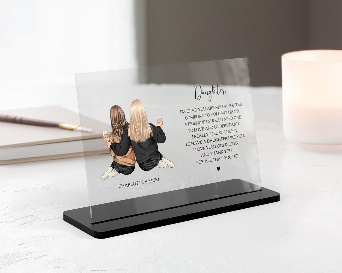 Mum And Daughter Wine Toast Personalized Acrylic Plaque Gift Print