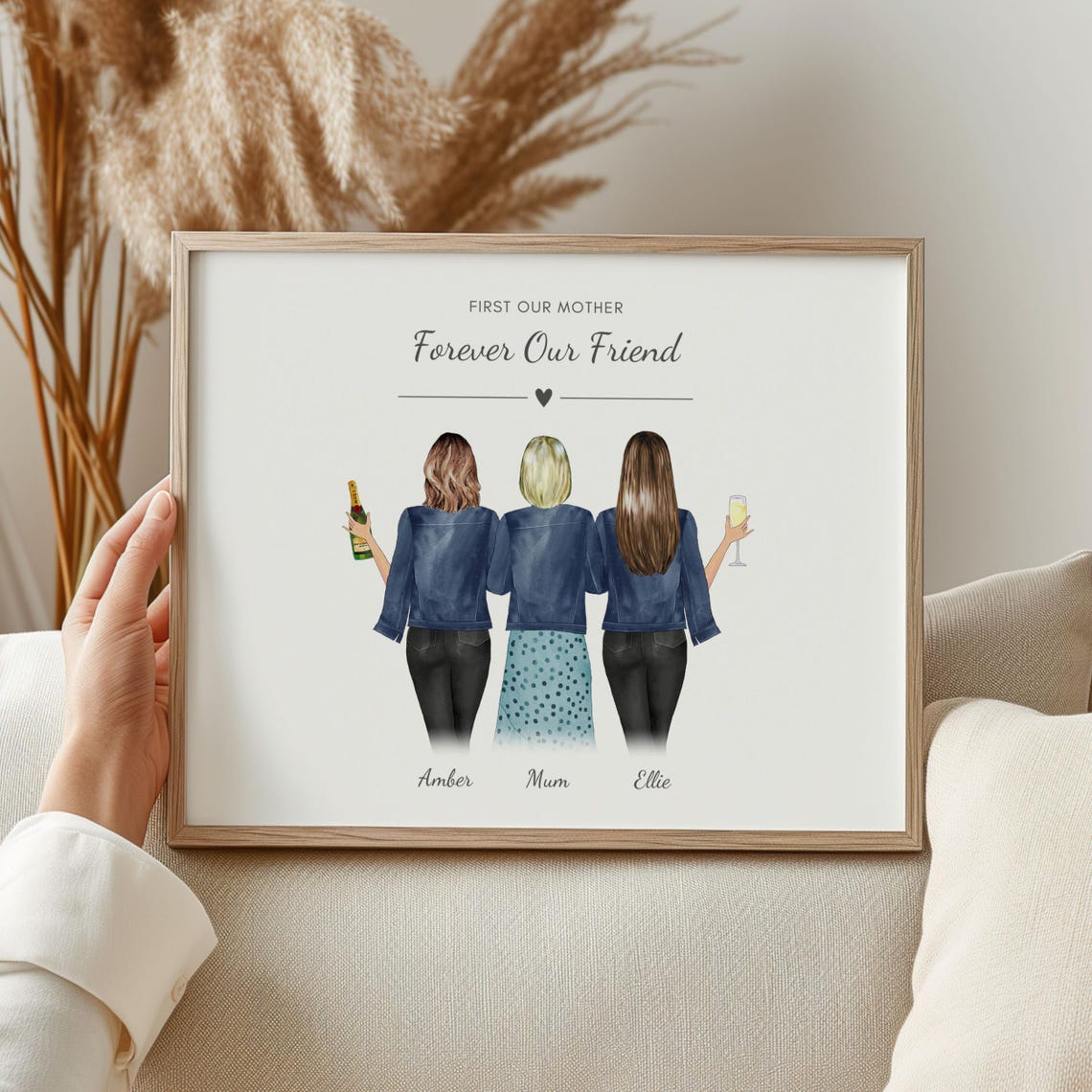 Personalised Mum And Daughters Denim Jacket Friendship Art Print