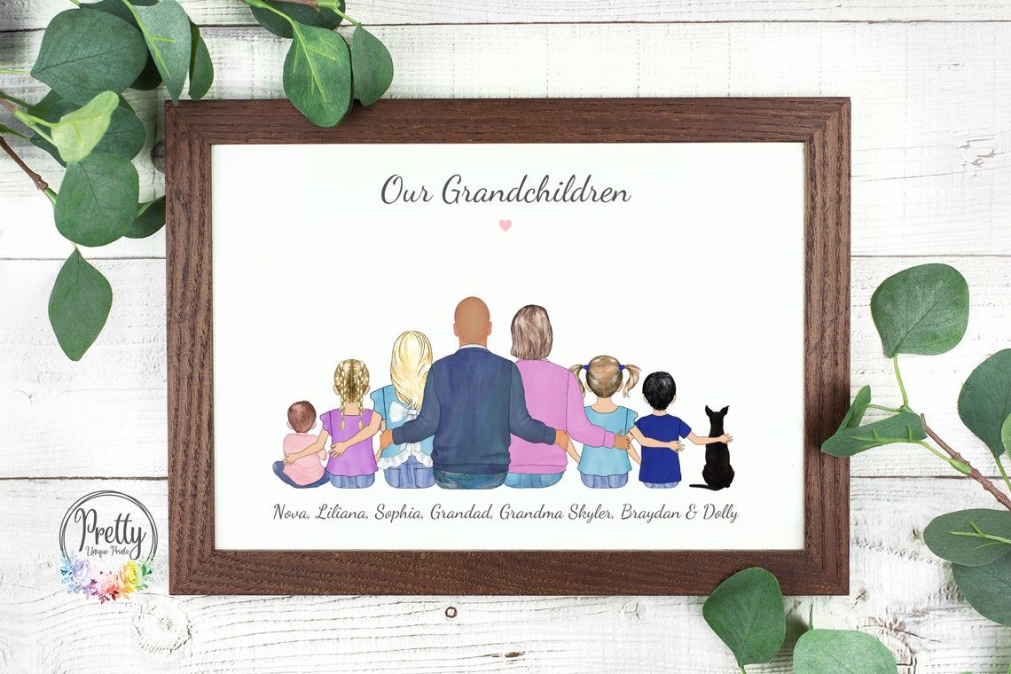 Personalised Grandparents Print Family Prints Gift From Grandchildren Family Pet Portrait Gift For Grandma Personalised Family Print