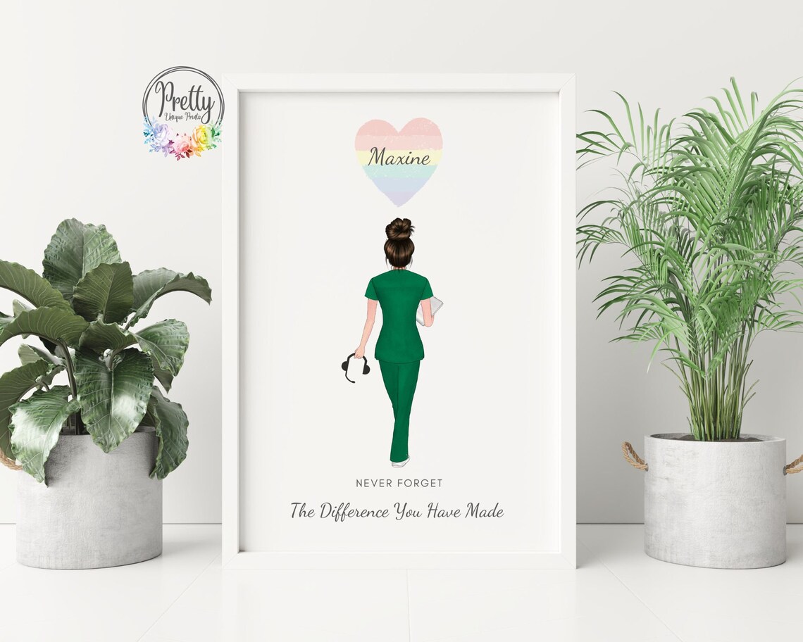 Personalized Nurse Print with Rainbow Heart and Thank You Quote