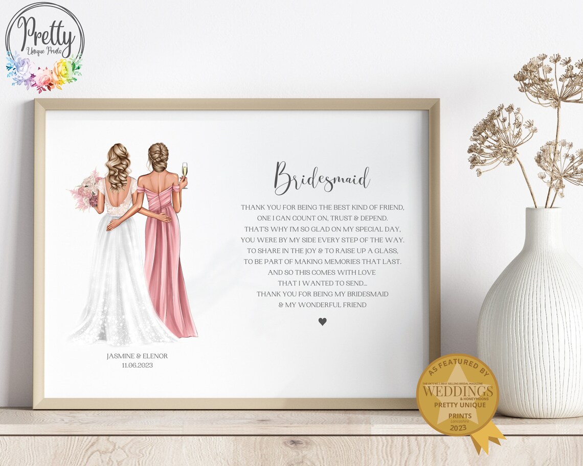 Personalised Bridesmaid Thank You My Wonderful Friend Poster