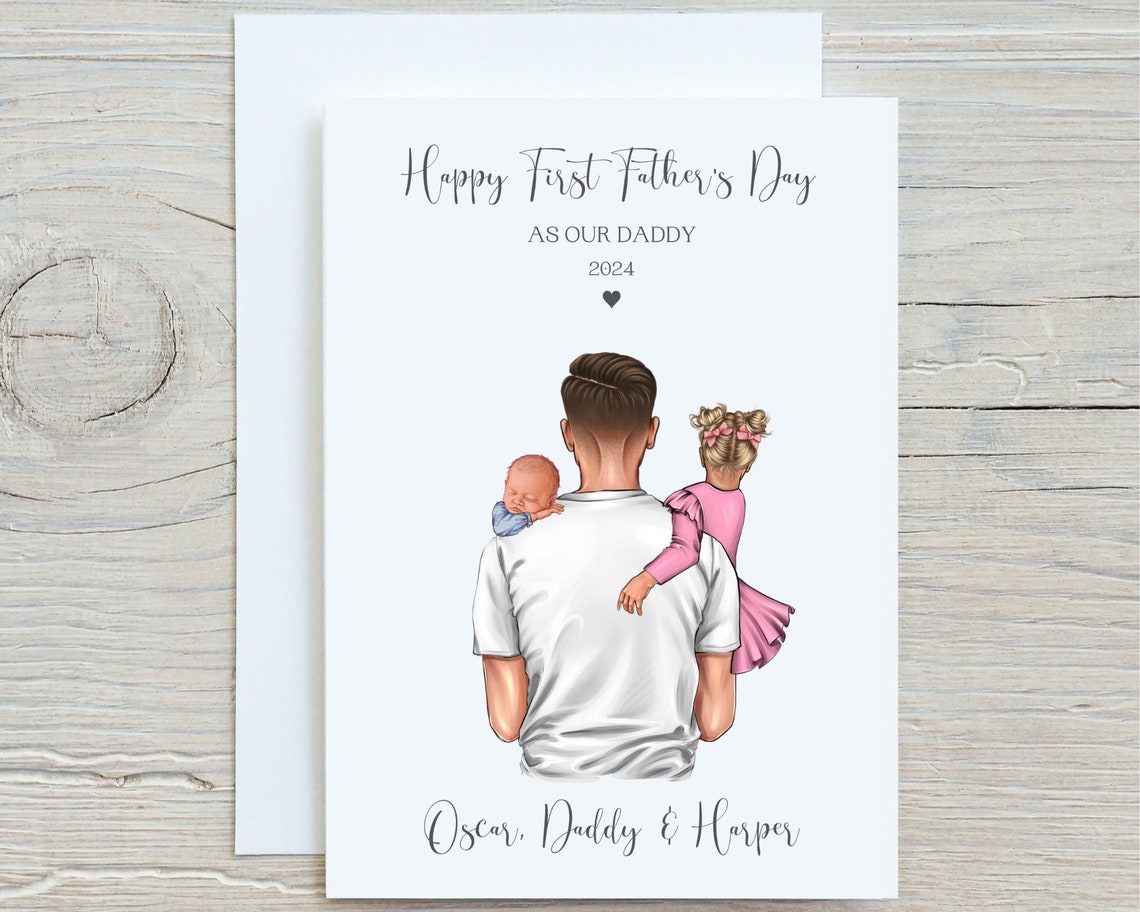 Personalized First Father's Day as Our Daddy Print with Two Kids