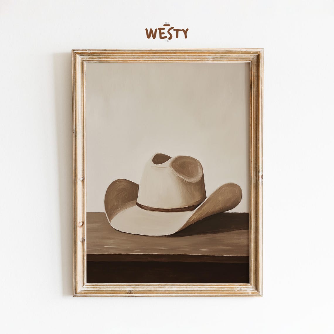 Minimalist Cowboy Hat Oil Painting Neutral Rustic Western Poster